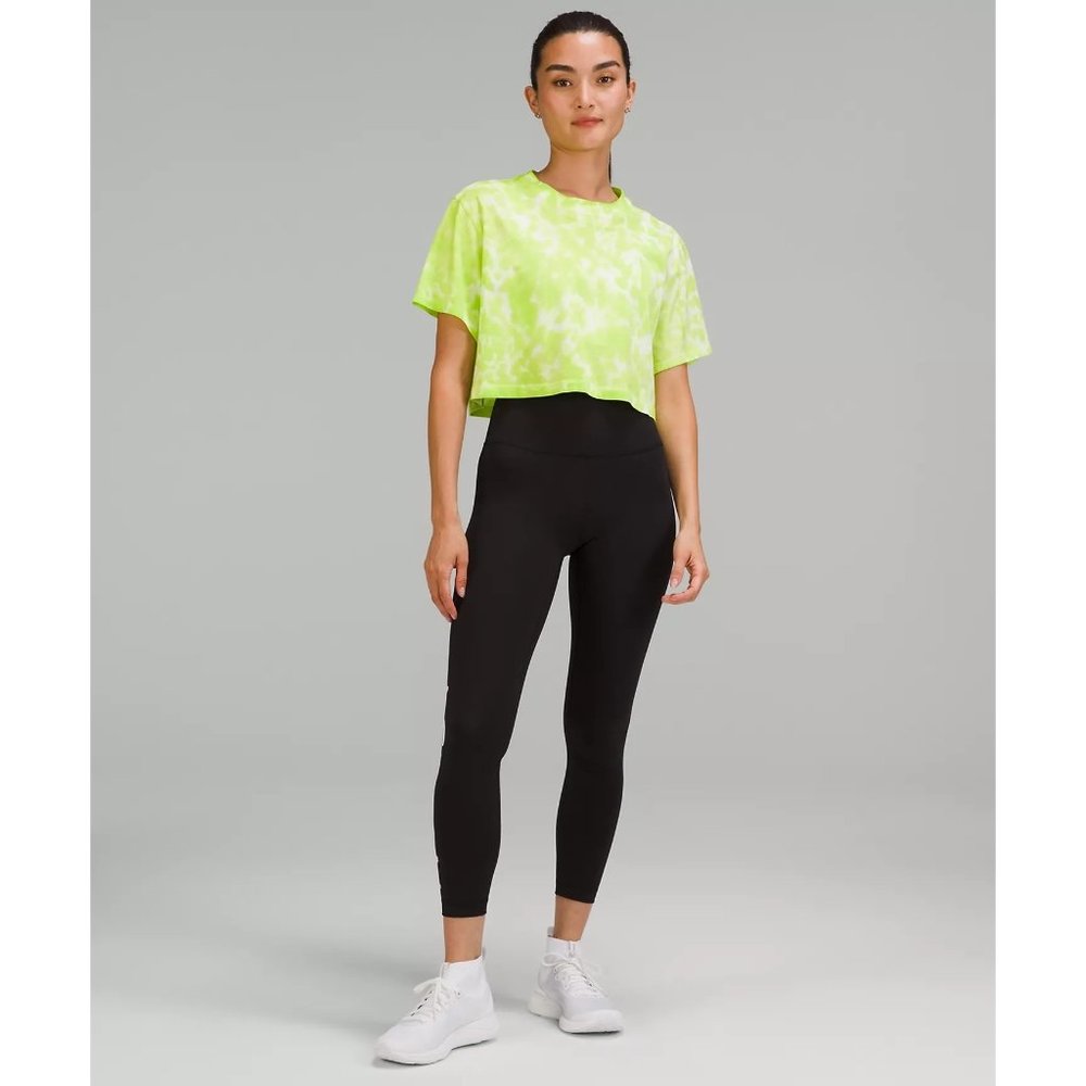 Lululemon All Yours Cropped Cotton T-Shirt Tie Dye Women's Size 2 Green Tie Dye - Picture 8 of 8